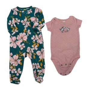 Carter’s Fleece Sleep & Play Pajama & Short-Sleeve Bodysuit Baby Girl Size 6 Mth